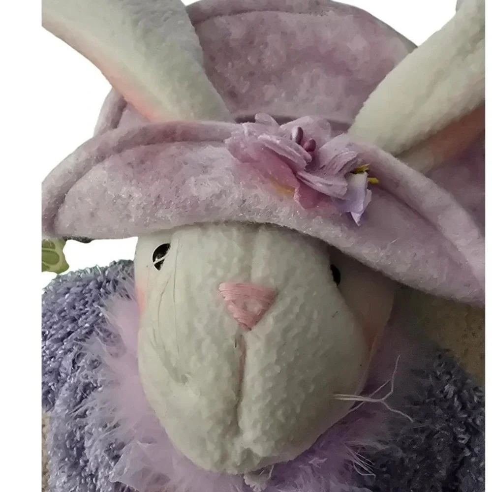 Easter Bunny Decorative Plush Purple Jacket Pink Hat Sequins 18 Inch Bean Bottom